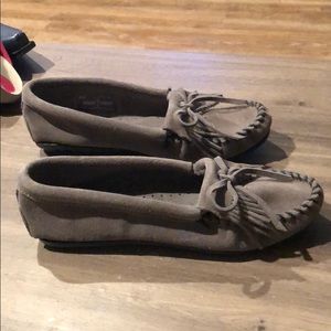 Grey Minnetonka moccasins